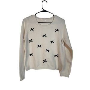 Uncharted Threads Cream Black Bow Design Long Sleeve Knit Sweater Women Sz L